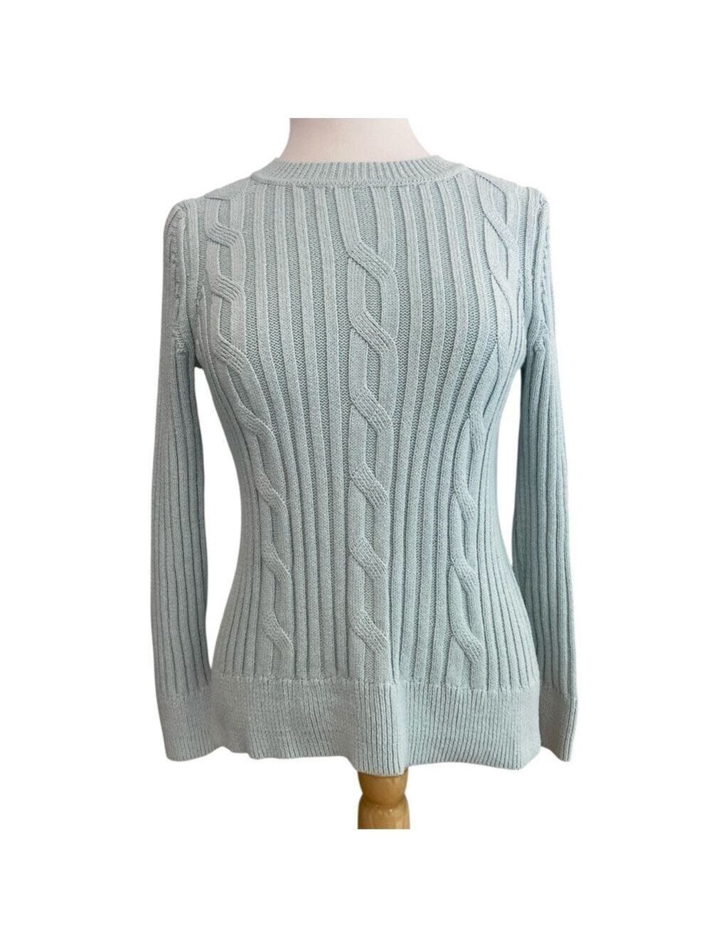 Banana Republic cable knit sweater pastel mint long sleeves coastal scoop Small
